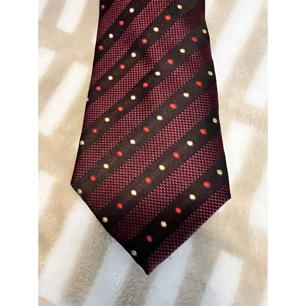 Giorgio Armani Striped Burgundy Black 100% Silk Designer Men's Tie